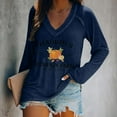 thumbnail image 2 of Womens Shirts Blouses Pumpkin And Letter V Neck Print Long Sleeve Ladies Clothing,Blue,M, 2 of 4