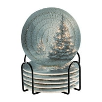 6 Pcs Drink Coasters with Holder 3.94in Woven Coasters for Drinks Christmas Tree with Lights Coaster Set for Protection Table