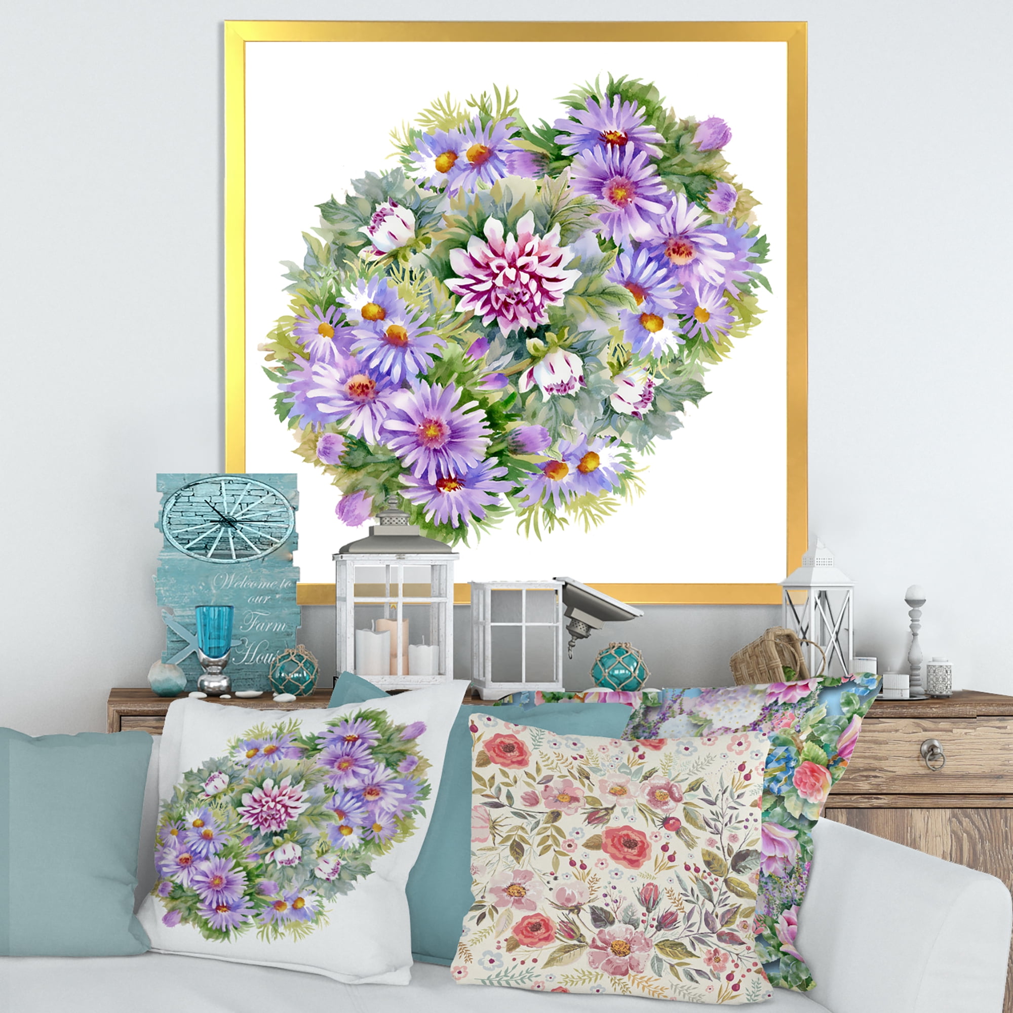 Designart 'Bouquet With Daisies and Purple Chrysanthemums' Traditional Framed Art Print