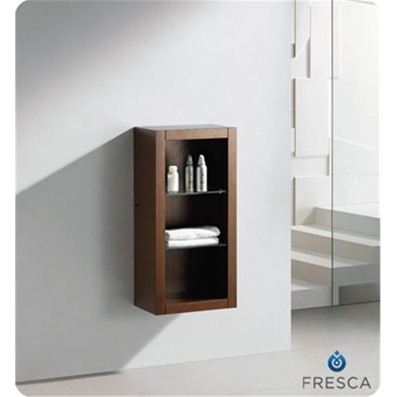 Wenge Brown Bathroom Linen Side Cabinet with 2 Glass Shelves