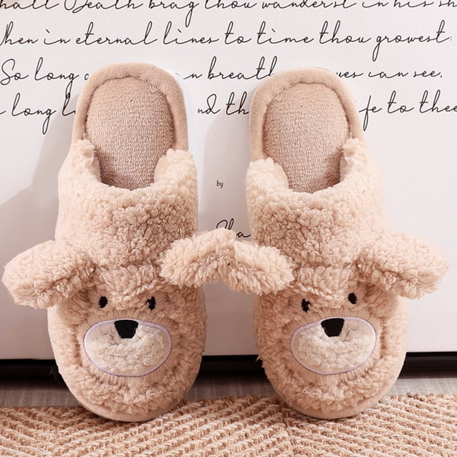 Pantufla Zapatillas Oso Animal de dibujos animados Cómodo Lindo para el invierno (42-43) Caqui Likrtyny Tenis De Mujer Tenis De Hombre