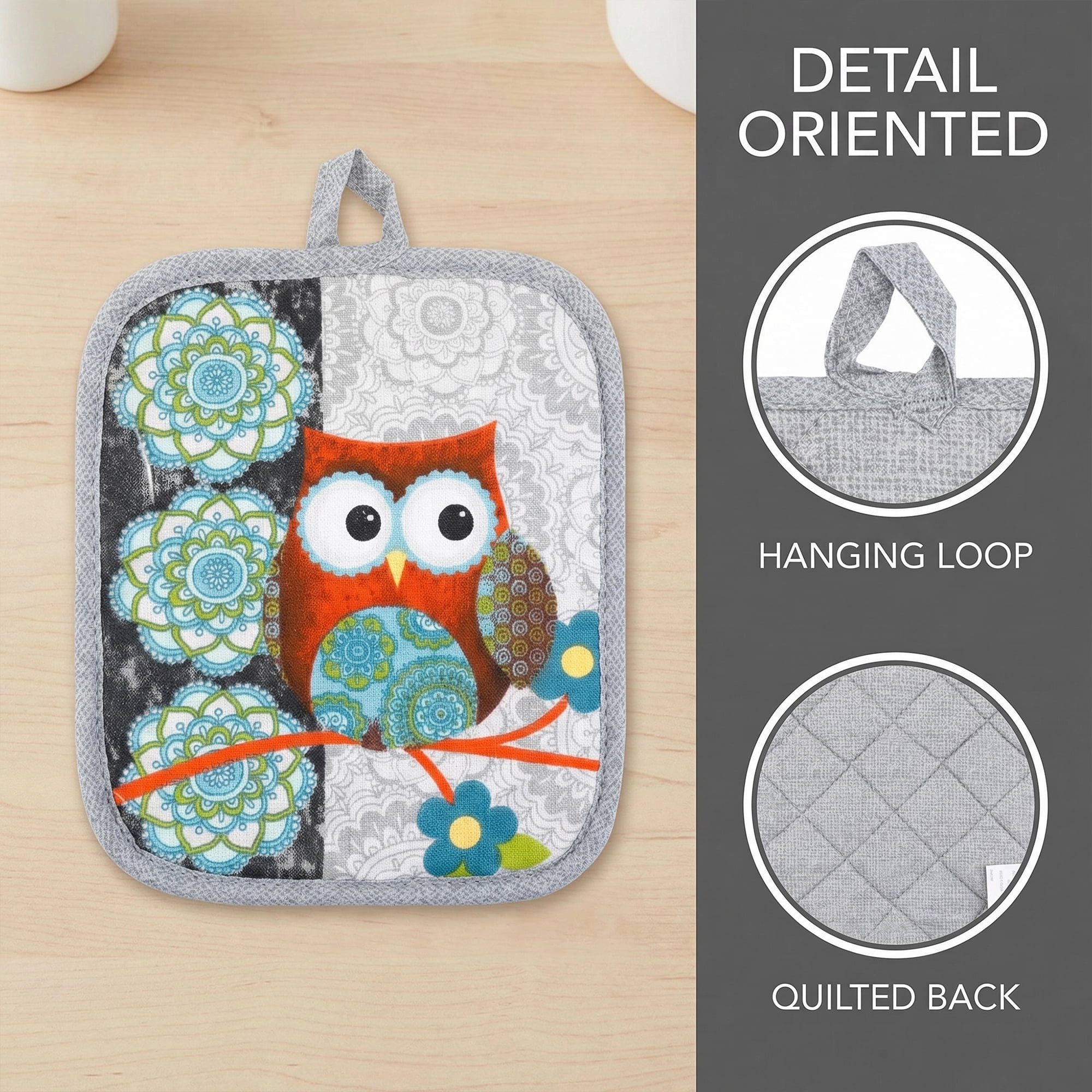 Unique Bargains 2 Pcs Pot Holders, Heat Resistant Trivets for Baking Little owl 6.5"x7.9"