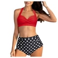 thumbnail image 1 of Girls Two Piece Swimsuit Women Vintage Swimsuit Two Piece Retro Halter Ruched High Waist Print Bikini Set, 1 of 6