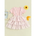 thumbnail image 4 of Bagilaanoe 2Pcs Toddler Baby Girls Overalls Dress Set Ribbed Short Sleeve Tops + Daisy Suspender Skirt 18M 24M 3T 4T 5T 6T Kids Casual Clothes, 4 of 9