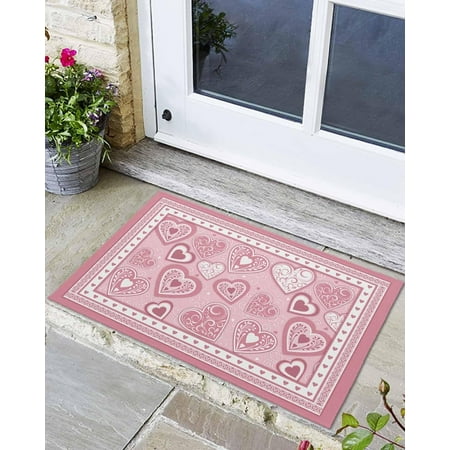 

Valentines Front Door Mat Valentines Day Romantic Love Pink Background Doormat Non Slip Absorbent Door Entry Mats Doormats Entrance Small Rugs - Easy to Clean Floor Mats for Home 24x16 Inch