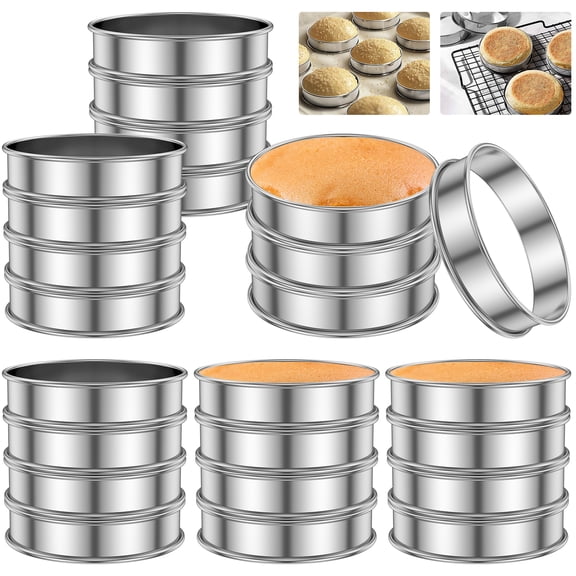 24Pcs 3.94x3.93x0.98" Stainless Steel Muffin Tart Rings - Nonstick Double Rolled Pastry Ring Molds for Home