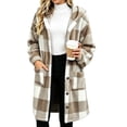 thumbnail image 5 of ibuvkizy Womens Buffalo Plaid Fuzzy Long Fleece Coat,Lapel Collar Button Up Teddy Sherpa Warm Oversized Winter Hooded Outer Jacket with Pockets,2XL, 5 of 6