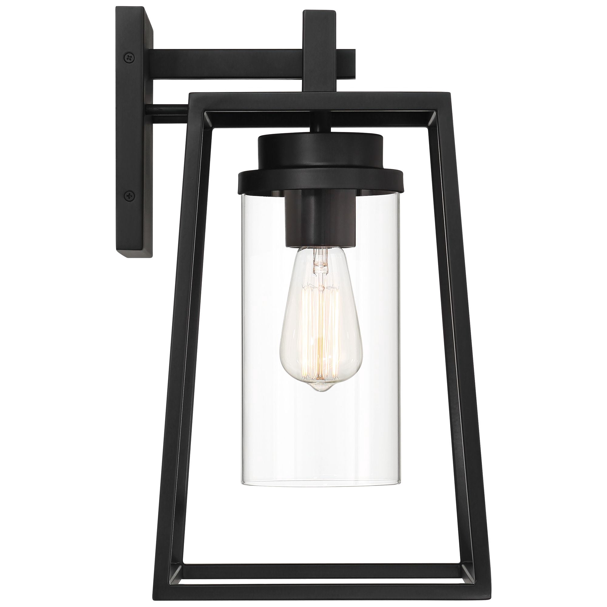 Possini Euro Design Jersey 17" High Modern Outdoor Wall Light Fixture Mount Porch House Weatherproof Matte Black Metal Glass Shade