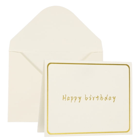 Uxcell 3x4 Happy birthday Cards, 20 Pcs, White, Small Greeting Card Blank Cards and Envelopes Minimalist Gold Border for Friends Business Adult Men Woman Gift Party Wedding