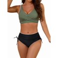 thumbnail image 1 of Conjuntos de Bikini para Mujer, Traje de Baño de Dos Piezas con Escote en V y Cintura Alta, con Costuras de Concha. Verde S, 1 of 10