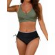 thumbnail image 1 of Conjuntos de Bikini para Mujer, Traje de Baño de Dos Piezas con Escote en V y Cintura Alta, con Costuras de Concha. Verde S, 1 of 10