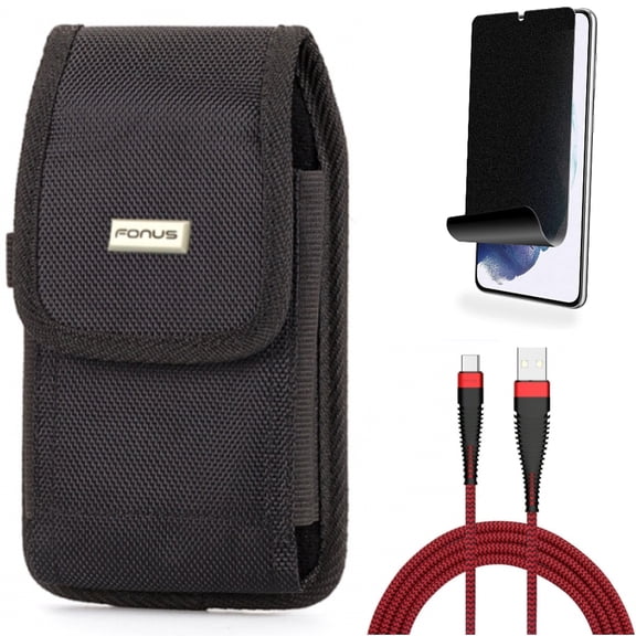 For Samsung Galaxy S21 (6.2") - Holster Swivel Case Belt Clip   [Fingerprint Works] TPU Film Privacy Screen Protector   Charger Cord Type-C 10ft USB Cable