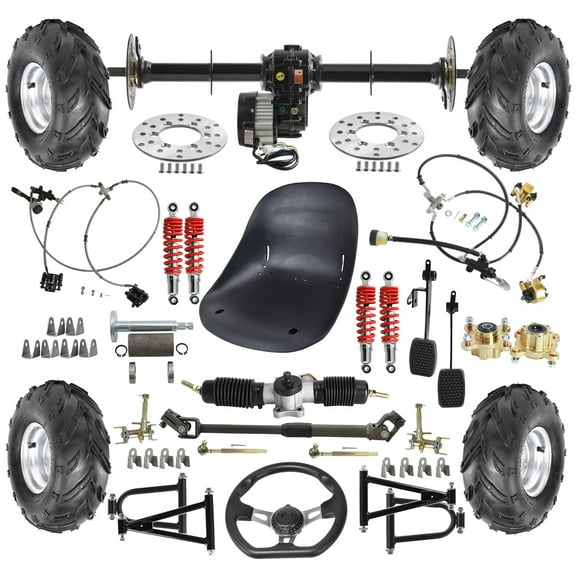 Complete 40" Rear Axle Kit & 7" Wheels & 48V 1000W Motor Differential Kit & Go Cart Seat & Steering Assembly Front Swingarm For Electric Vehicles Go Kart Drift Trike ATV Quad Golf Cart Buggy