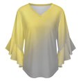 thumbnail image 5 of Modern Art Yellow Gray Gradient Women's V-Neck Blouse With 3/4 Ruffled Bell Sleeves Casual Top Ladies Blouses, 5 of 7