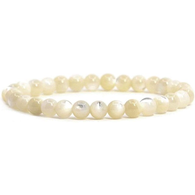 Bracelet Extensible en Perles Rondes de 6mm en Coquille de Nacre Naturelle 6.5 Pouces Unisexe