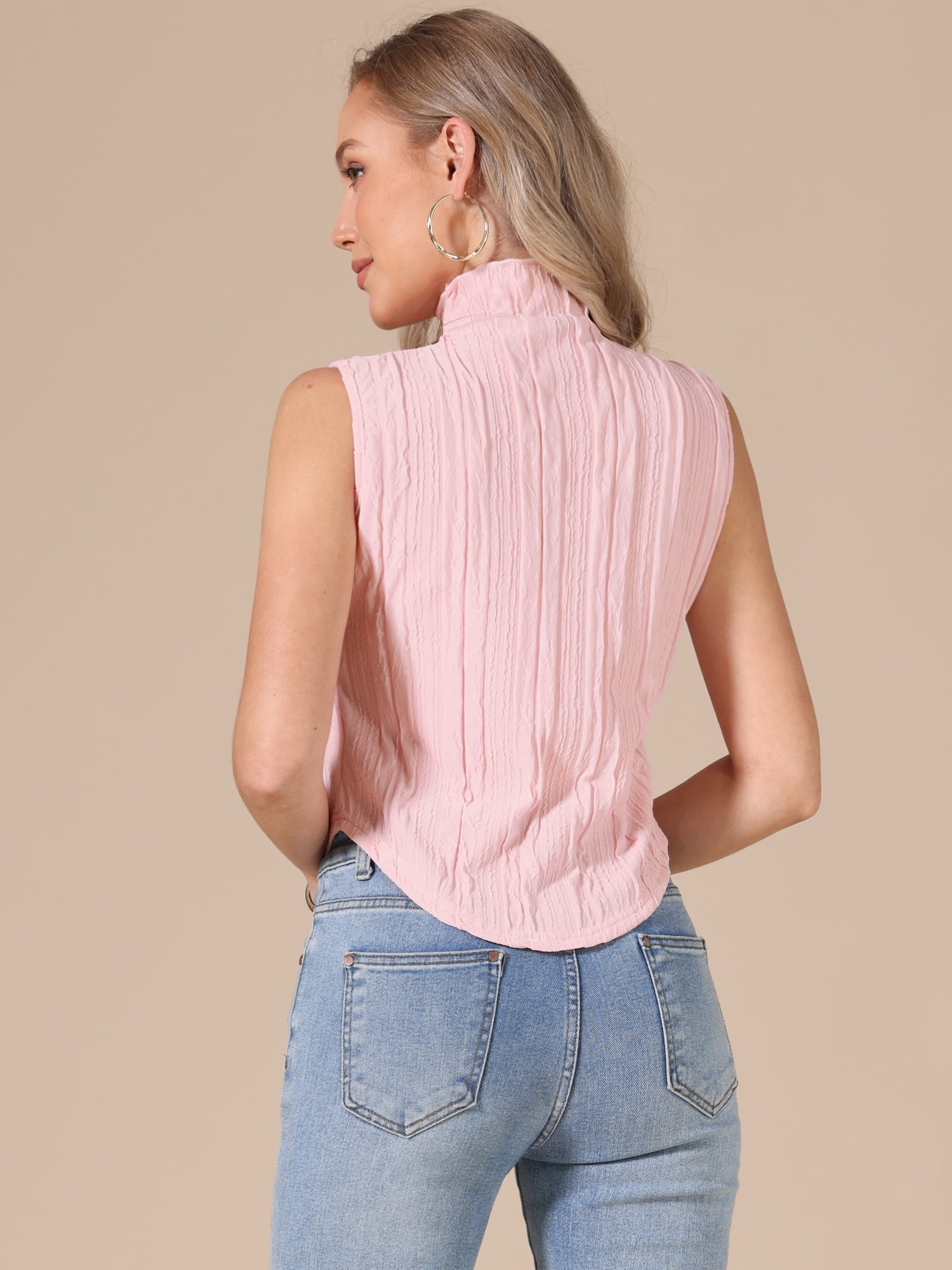 DARING DIVA Women's Sleeveless Mock Neck Tank Top Textured Business Blouse XL Pink