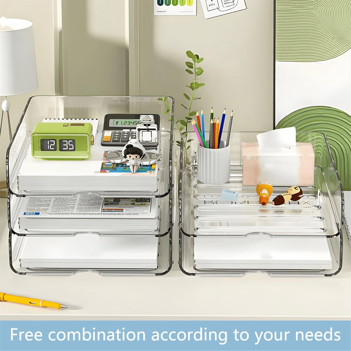 4-Tier Paper Organizer for Desk, Stackable Desk Organizer Paper Tray, Desk Accessories & Workspace Organizers