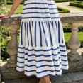 thumbnail image 5 of Morttic Women's Short Sleeve V-Neck Patchwork Stripes Midi Dress Vibrant Casual Cute Spring Summer Vacation Wear Blue，XL, 5 of 6