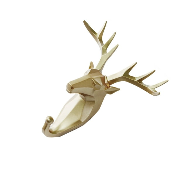 Cateissary Gancho de cabeza de elefante de resina elegante, funcional y decorativo, gancho para abrigos con cabeza de Animal Decoración del hogar dorado (ciervo)
