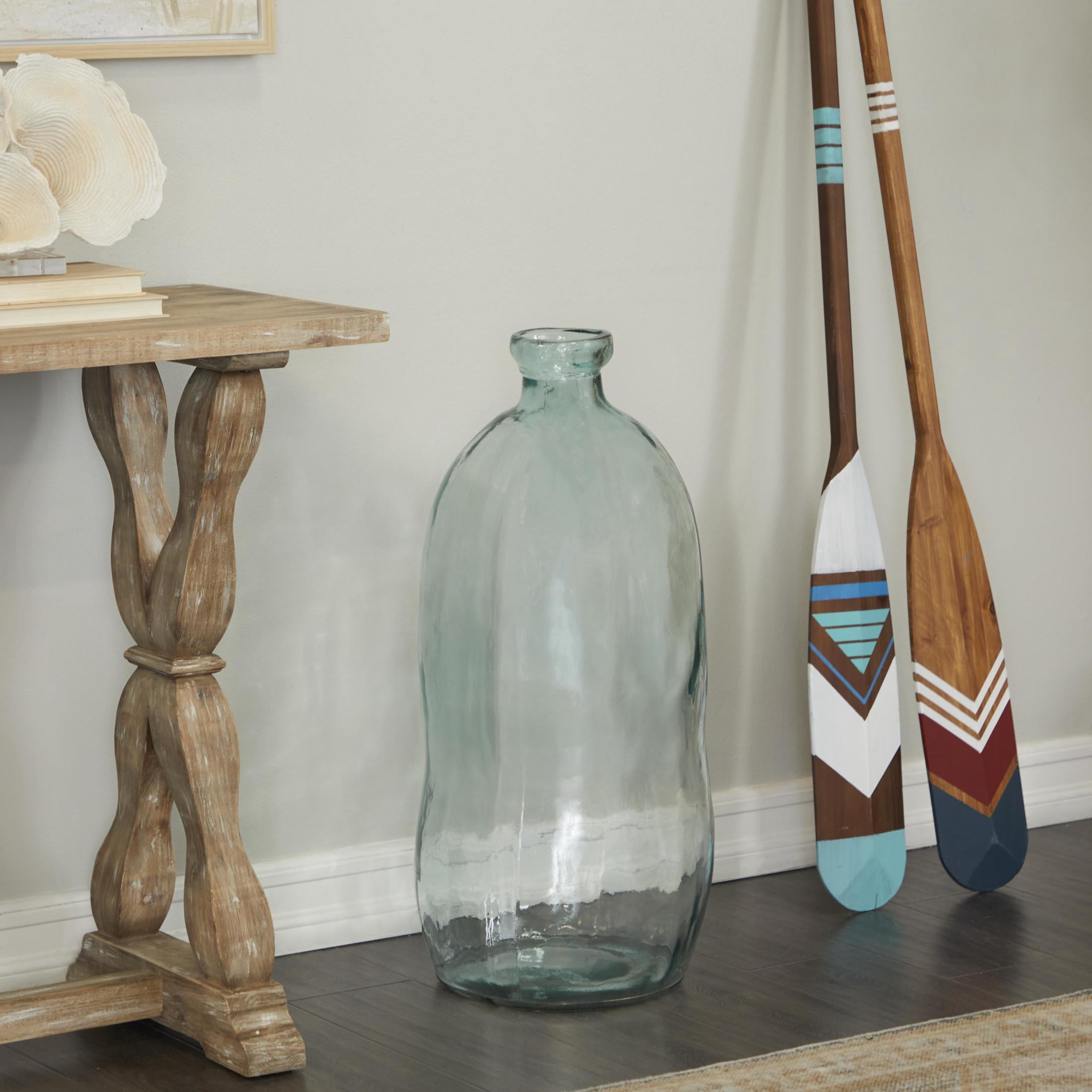 DecMode 29" Abstract Handmade Spanish Bottleneck Light Blue Recycled Glass Vase