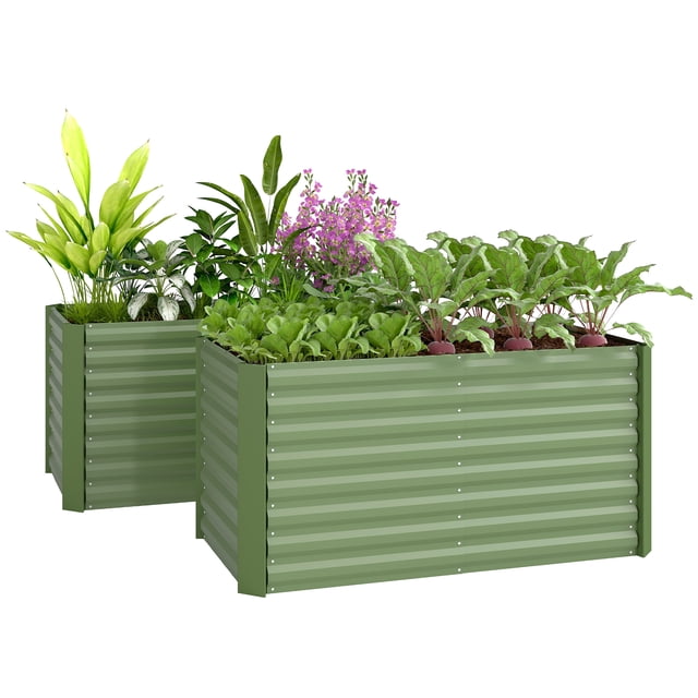 Outsunny Ensemble de 2 Bacs de Jardin Surélevés, Jardinière, Vert Pâle