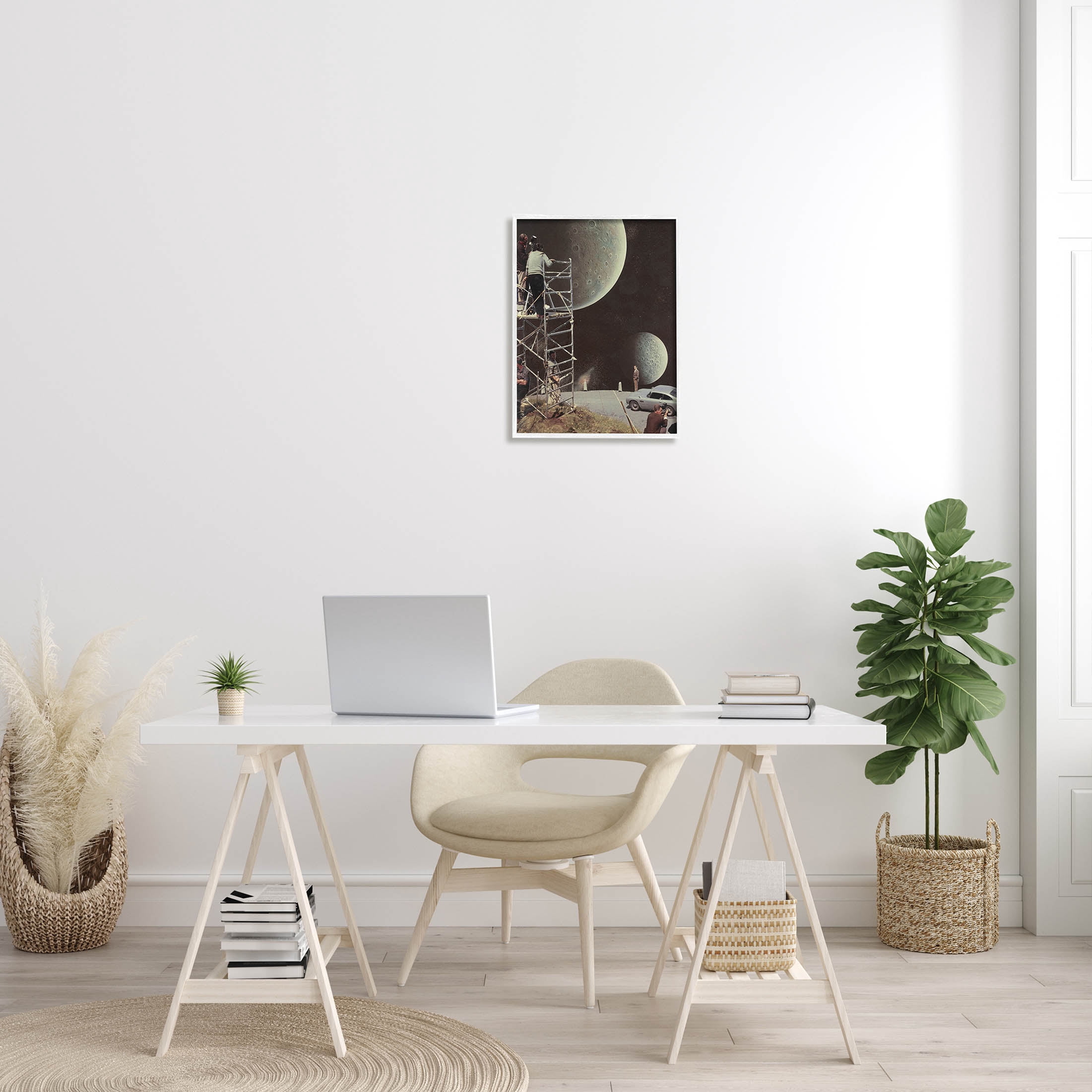 Stupell Industries Two Moons Vintage Film Set Galaxy Graphic Art White Framed Art Print Wall Art, Design by Matheus Lopes Castro