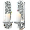 thumbnail image 4 of Set of 2 Crystal Crush Diamond Candle Sconces, Gorgeous Silver Mirrored Wall Sconce,Oval Candle Holder Glass Wall Decorations for Home Décor, Living Room, Dining Room., 4 of 14