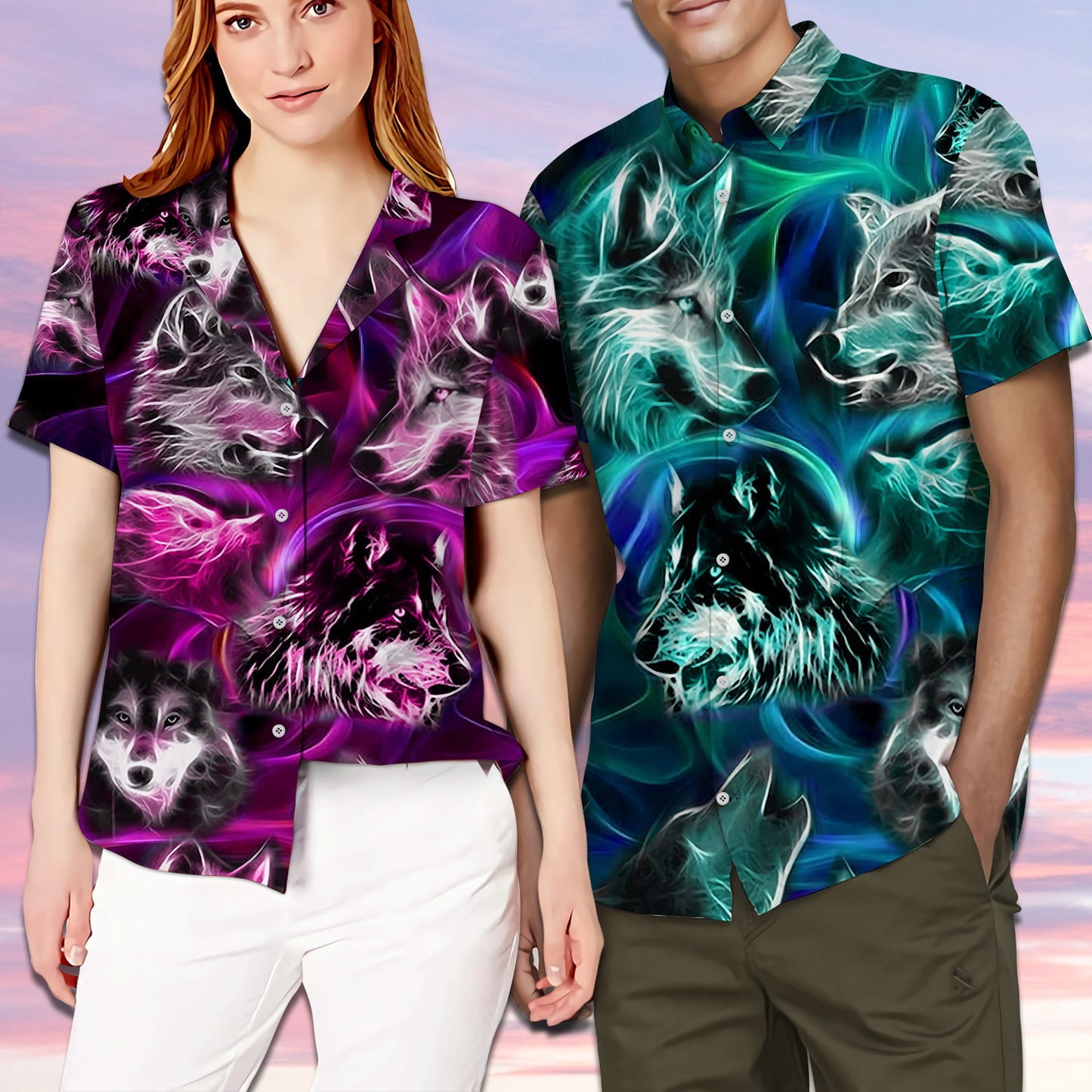 Wolf She Keeps Me Wild He Keeps Me Safe Aloha Hawaiian Shirt