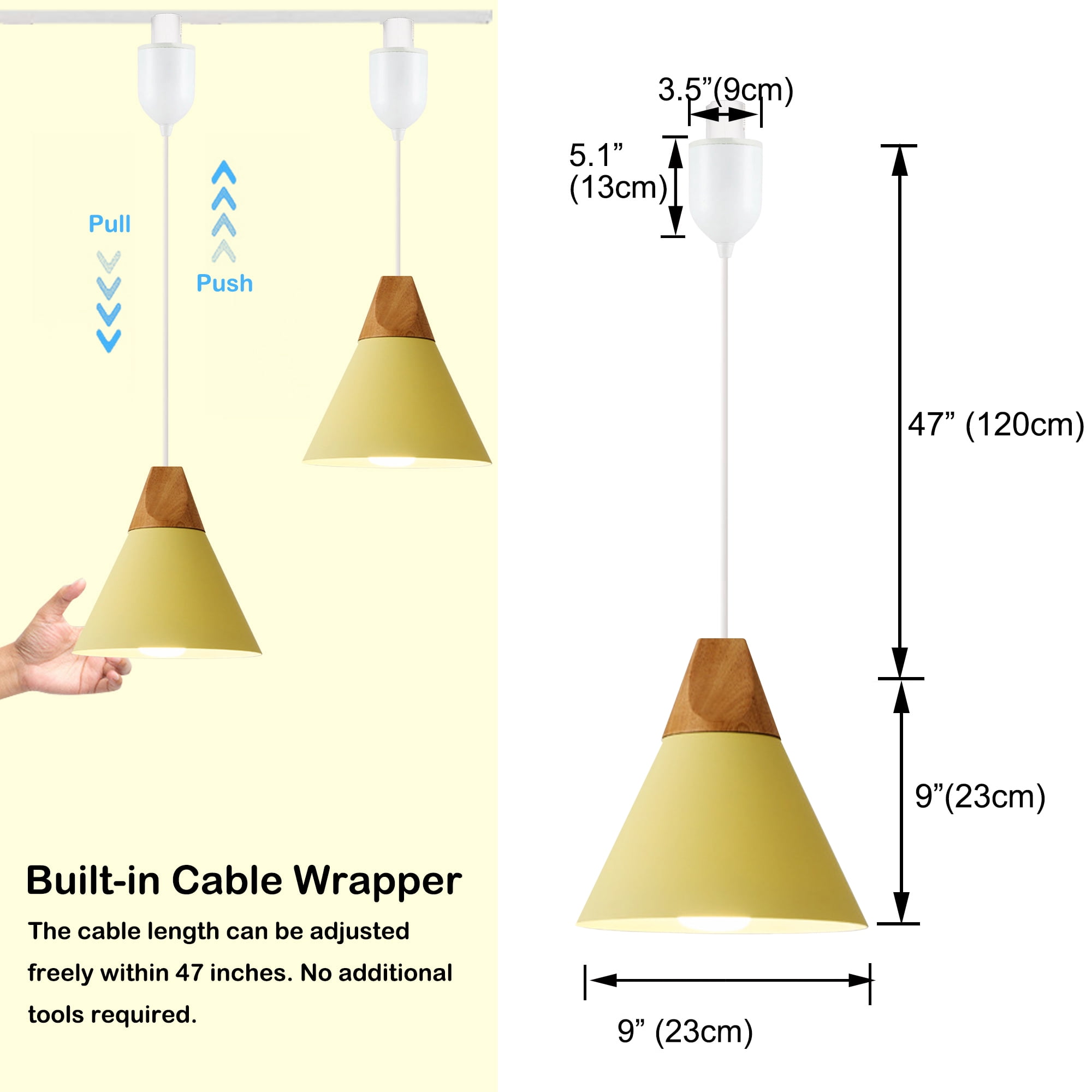 Kiven J-Type Track Lighting Light fixture, Yellow Modern Metal Juno Track Pendant Light with Built-in Cable Wrapper, Adjustable Length for Bedroom Kitchen Home Lighting, 1-Light