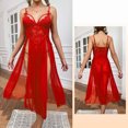 thumbnail image 2 of Elainilye Fashion Women'S Pajamas Mesh Deep V Lace Nightdress Side Slit Camisole Home Dress Pajama Dress Set,Red, 2 of 5