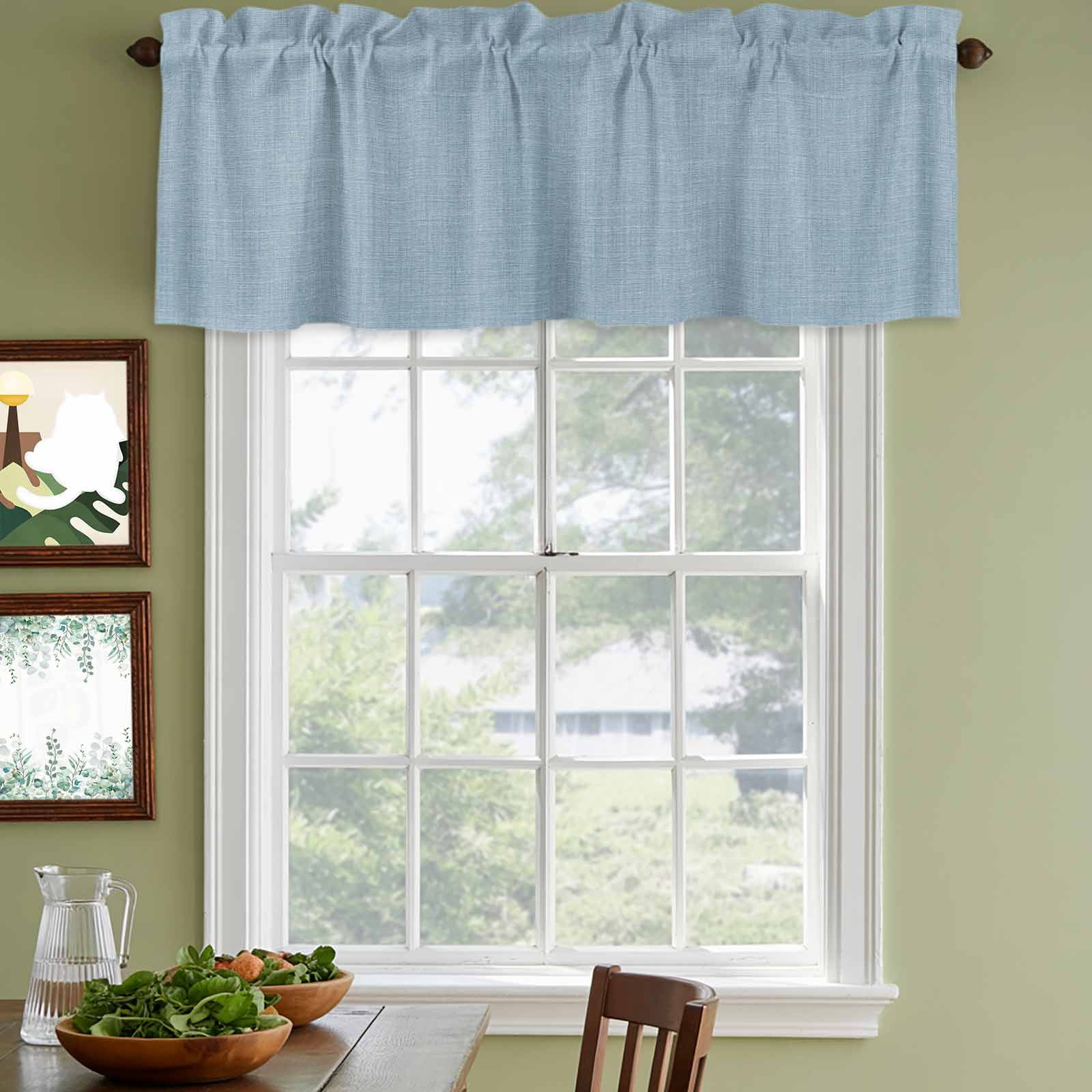 2 Pack Valances for Windows, Vintage Sky Blue Window Valances for Living Room/Bedroom/Bathroom, Farmhouse Retro Solid Color Linen Texture Light Filtering Kitchen Curtain Valance 42"W x18" L