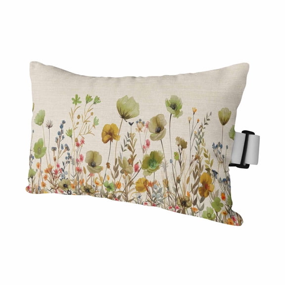 Sage Green Yellow Spring Floral Outdoor Pillows for Chaise Lounge Chair Waterproof Lumbar Pillows with Insert Beach Headrest Pillow Watercolor Botanical Summer Flowers Pillow for Patio Pool 11"x16"