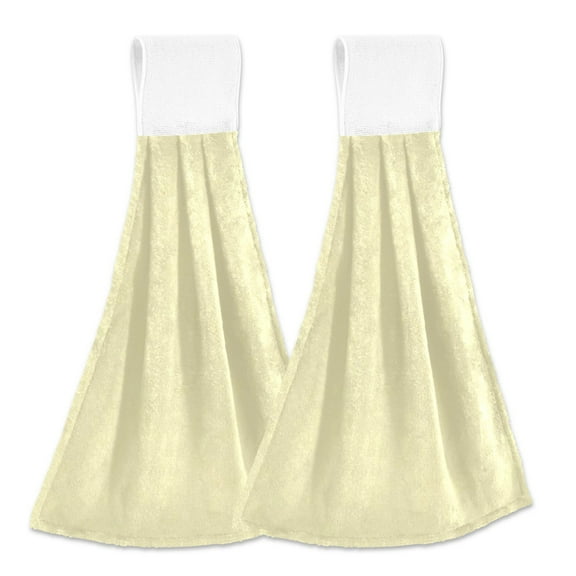 2 Pcs Kitchen Hand Towels with Hanging Loops Absorbent Soft Fast Drying Decor Bath Towels Pale Yellow