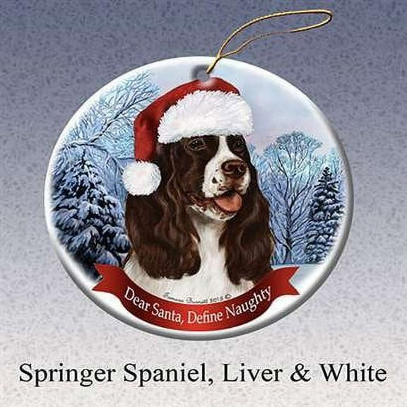 Holiday Pet Gifts Springer (Liver) Santa Hat Dog Porcelain Christmas Ornament