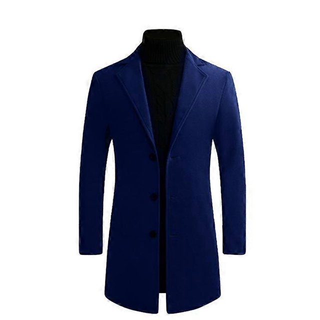 Men's Wool Blend Coat Notched Single Breasted Overcoat Warm Winter Trench Coat