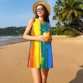 thumbnail image 3 of Naloa Rainbow Colored Print Women's Summer Spring Casual Beach Sundress,Vacation Sleeveless Tank Crewneck Loose Dresses, 3 of 7