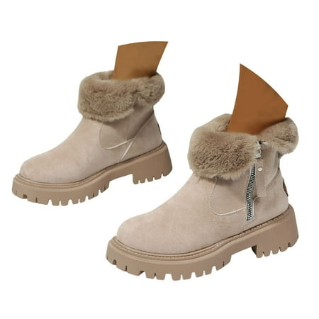 

Mepaouo Womens Winter Snow Booties Platform Fleece Lined Suede Zipper Walking Ankle Boots(Khaki 9.5)
