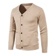 thumbnail image 3 of Suéter tipo cárdigan con cuello en V de color liso para hombre de otoño, 3 of 4