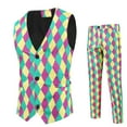 thumbnail image 2 of Azrian Men Suit Casual Light Business One-button 3D Rhombus Print Waistcoat and Trousers Suit, 2 of 6