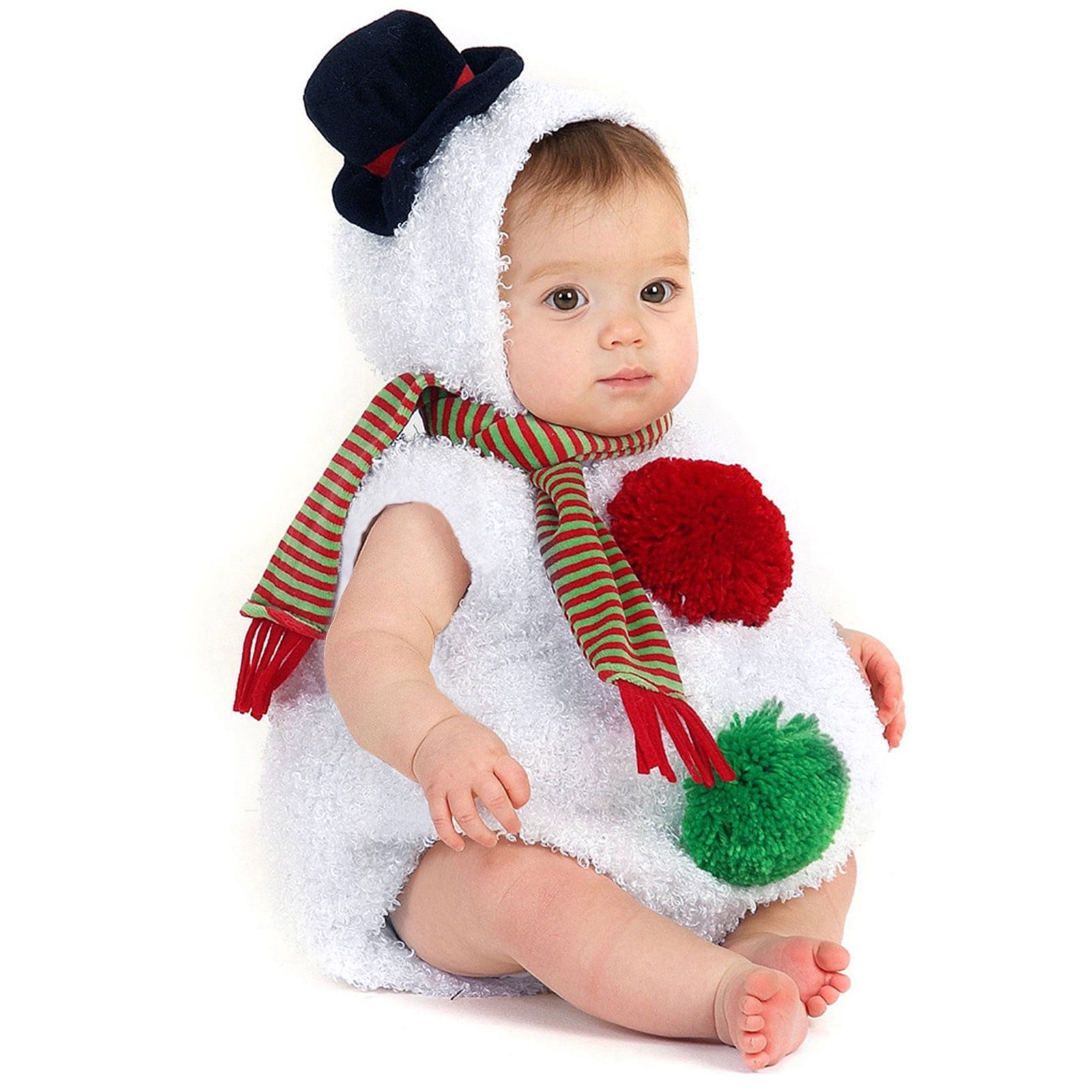 Toddler Christmas Snowman Warm Plush Cute Hoodied Romper with Scarf Baby Girl Winter Clothes for 3-6 Months