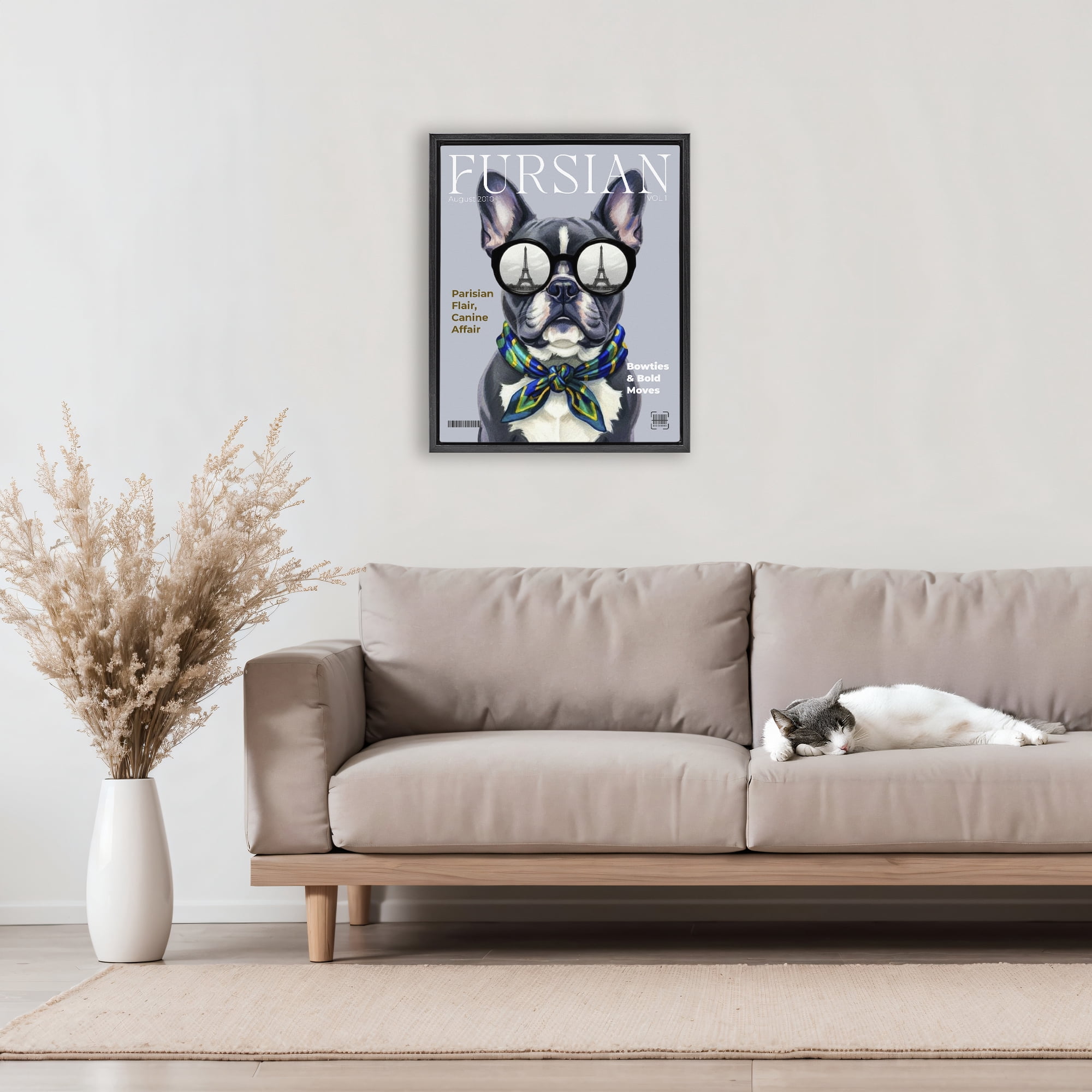 Stupell Industries Fursian Dog Fashion Magazine Black Framed Floater Canvas Wall Art, design by A Barefoot Stylist