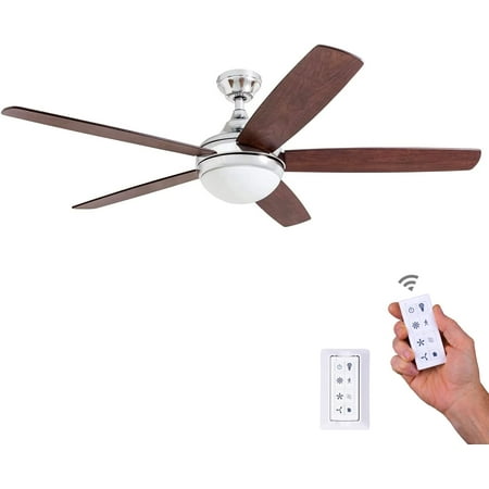 

80095-01 Ashby Ceiling with Remote Control and Dimmable Integrated LED Light Frosted Fixture 52” Contemporary Indoor 5 Blades Newport Brown/Tumbleweed Sleek Chrome