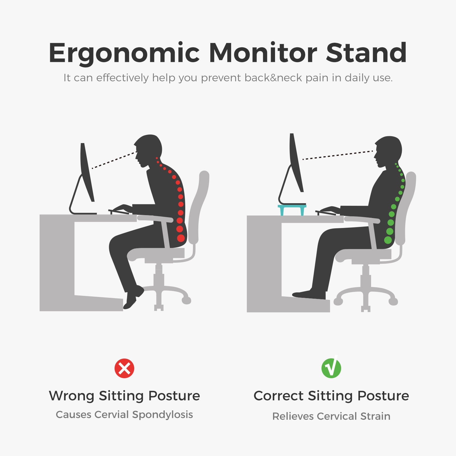 LOUKIN Dual Monitor Stand Riser for Desk, 17.32"*9.84" Large Computer Stand for 2 Monitors With Length&Angle Adjustable