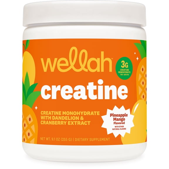 Wellah Creatine for Women (50 Servings, Pineapple Mango) - Creatine Monohydrate with Dandelion & Cranberry Extract