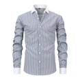 thumbnail image 2 of Dresfit Button Down Shirts for Men Striped Dress Shirt Spring Stretch Long Sleeve Solid Tops Summer Muscle Fit Anti Wrinkle Business Work Shirt Dark Gray 3XL, 2 of 6