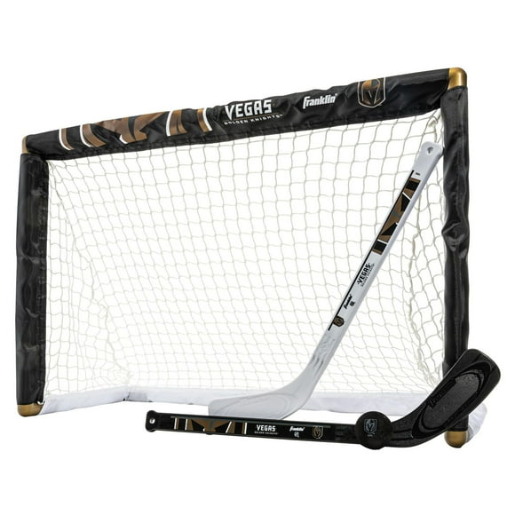 Franklin Sports NHL Golden Knights Mini Hockey Set - Kids Indoor Knee Hockey Goal, Ball, 2 Mini Hockey Stick Combo Set