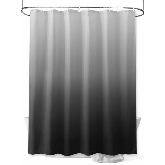 Shower Curtain Black and Grey Ombre Bathroom Curtains with Hooks, Waterproof Fabric Gradient Gradual Color Bath Shower Curtains Set for Bathroom Bathtubs Decor 36x72 Inch