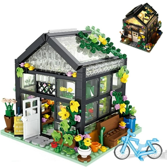 WAAYEE Flower House Building Mini Set with LED, City Street View Greenhouse Building Blocks, Gift for Friends and Building Fans (579 Pcs)