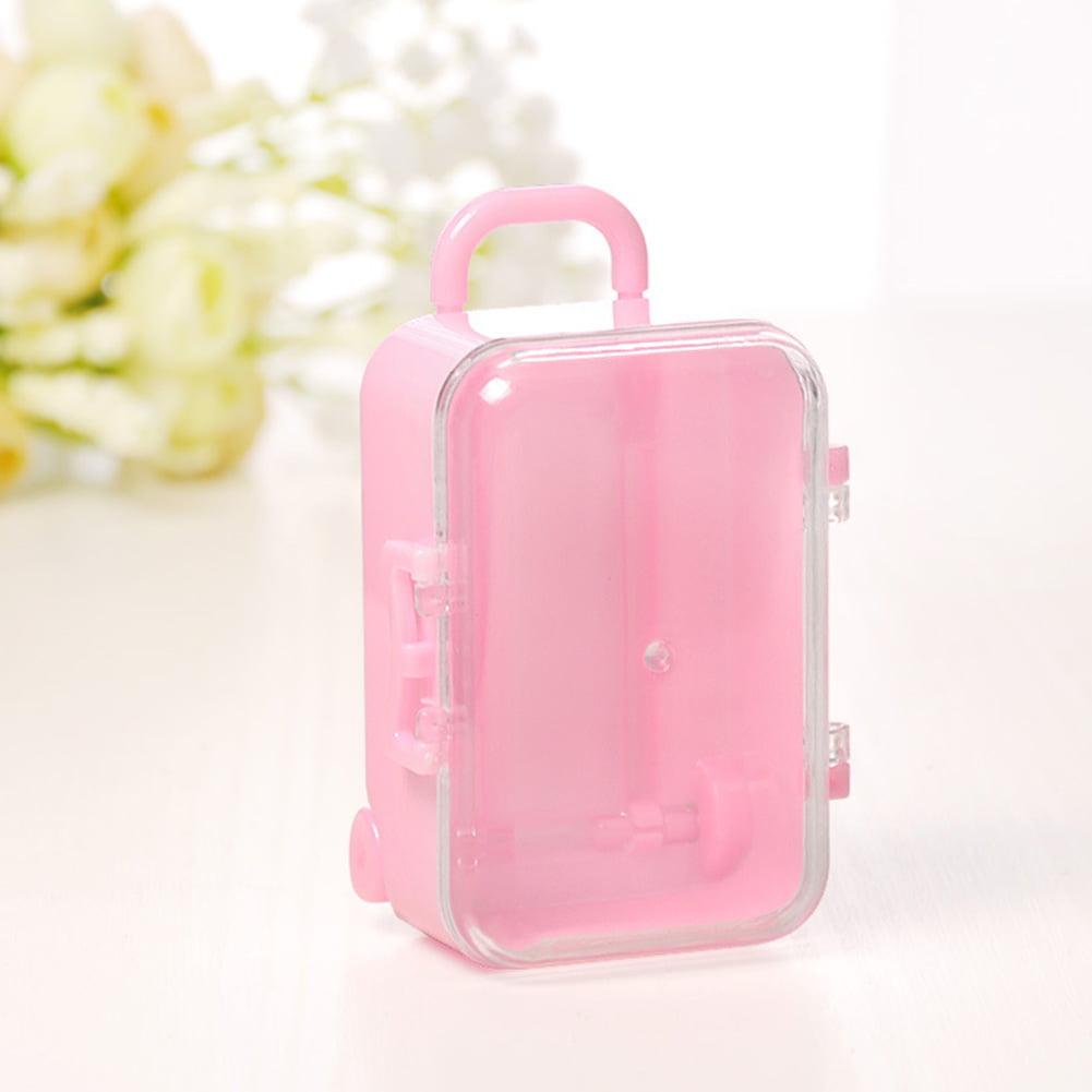 Retro Mini Rolling Travel Suitcase Box Wedding Favors Bags Reception Candy Case 