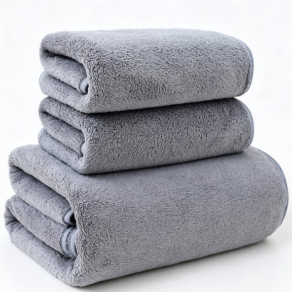 Bath Towel Set of 3 Piece,AILKIN Microfiber Soft Cozy Towels Plush,Including 2 Hand Towels for Bathroom,One Bath Towels Set,Gray
